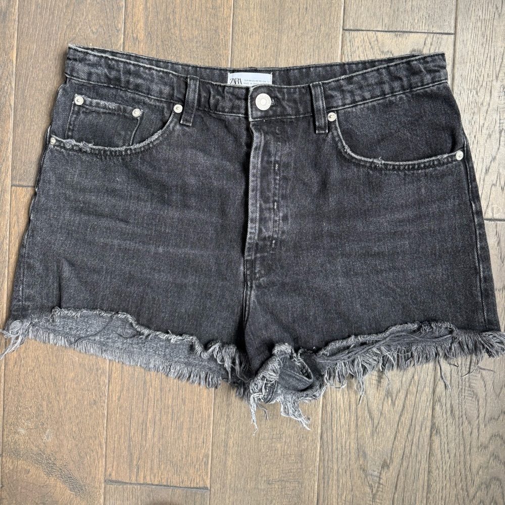 Zara high rise black denim shorts